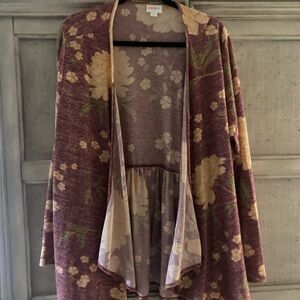LuLaRoe Floral Teddy Jacket in Maroon and Beige